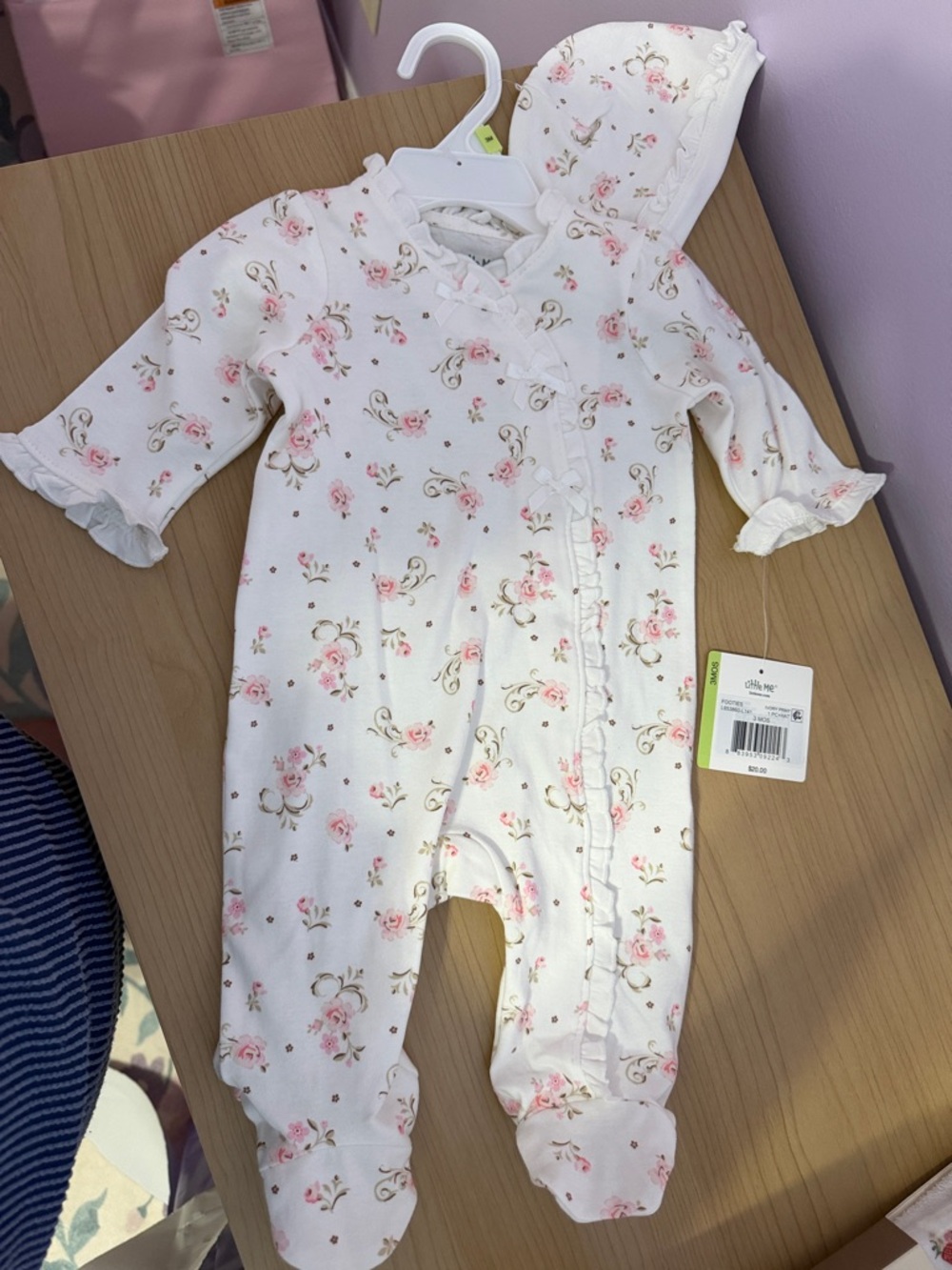 Little Me White Footed Floral Hooded One-Piece with Pink Roses